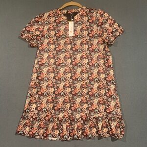 Petallush Floral Paisley Ruffle Hem Shift Dress 2XL Plus Size Short Sleeve NWT